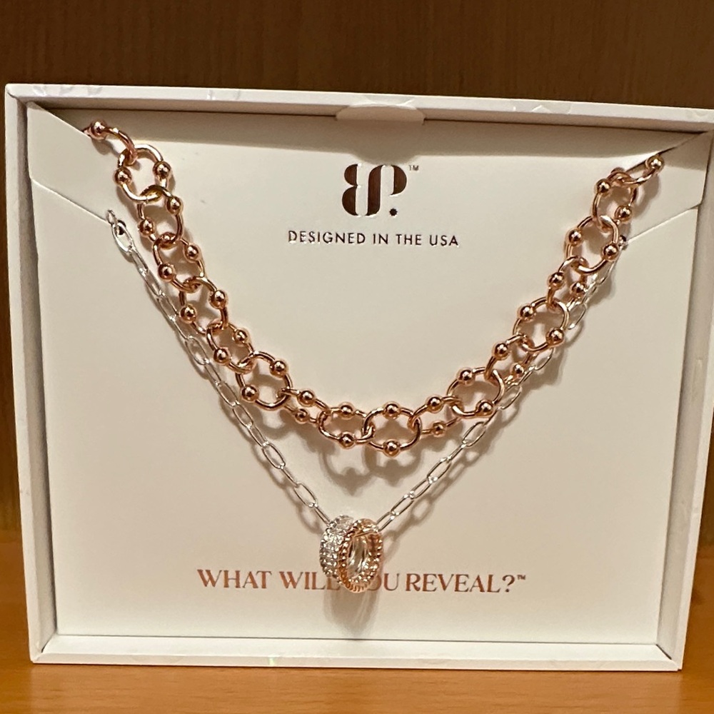 Luxe layers - spring 2026.  BP Rose Gold and Silver Layered Necklace